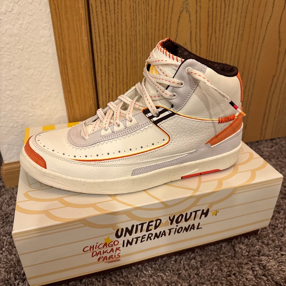 Jordan Men’s High-Top Sneakers White with Orange and Brown Accents